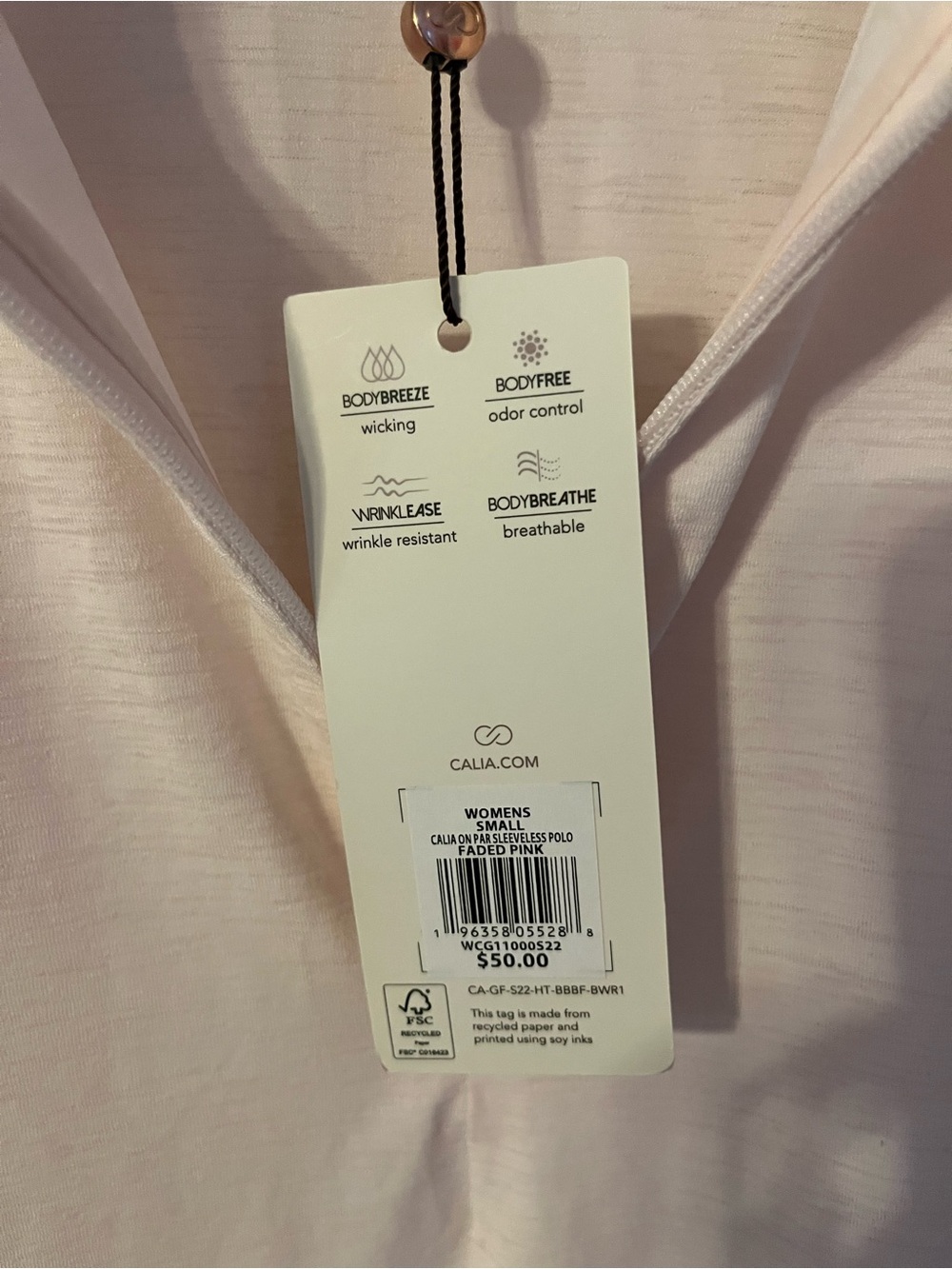 Sleeveless Calia Golf Polo Tank Top - Light Blush - Picture 5 of 7